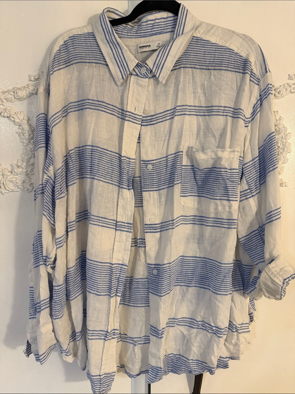 Sonoma Blue and White Striped Button-Down Shirt